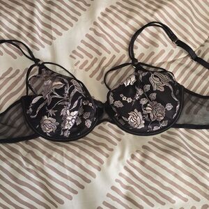Honey Birdette Black and Pink Floral Bra